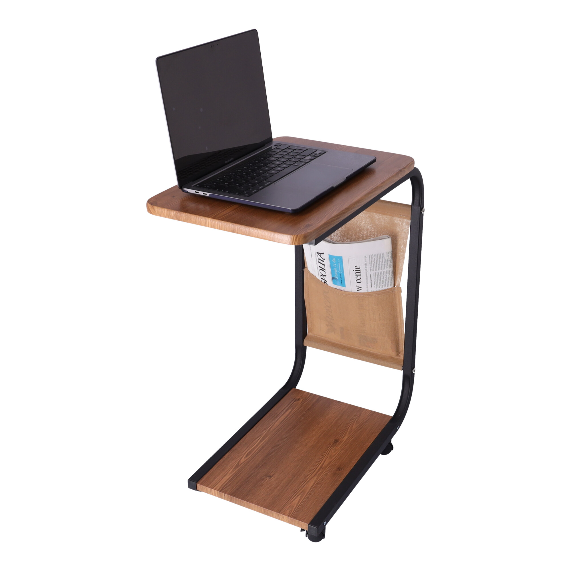 Mobilny stolik kawowy na kółkach czarny - boczny z półką pod laptopa - obrazek 5