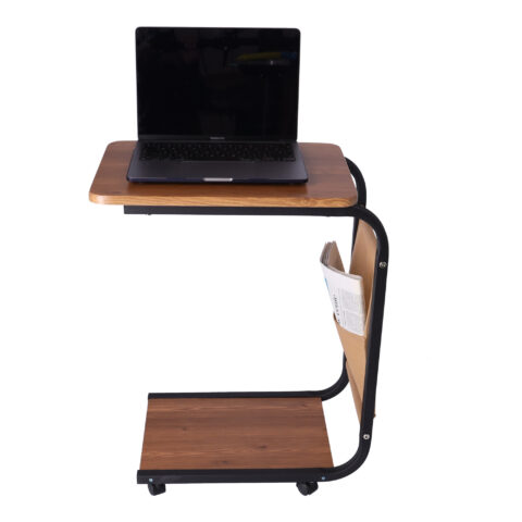 Mobilny stolik kawowy na kółkach czarny - boczny z półką pod laptopa