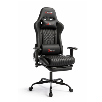 Ergonomiczny Obrotowy Fotel Gamingowy Czarny Z Podnóżkiem Fotel Biurowy