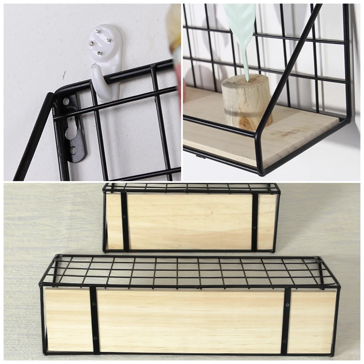 Półka ścienna metalowa czarna z drążkiem, styl loft, do kuchni na przyprawy - obrazek 2