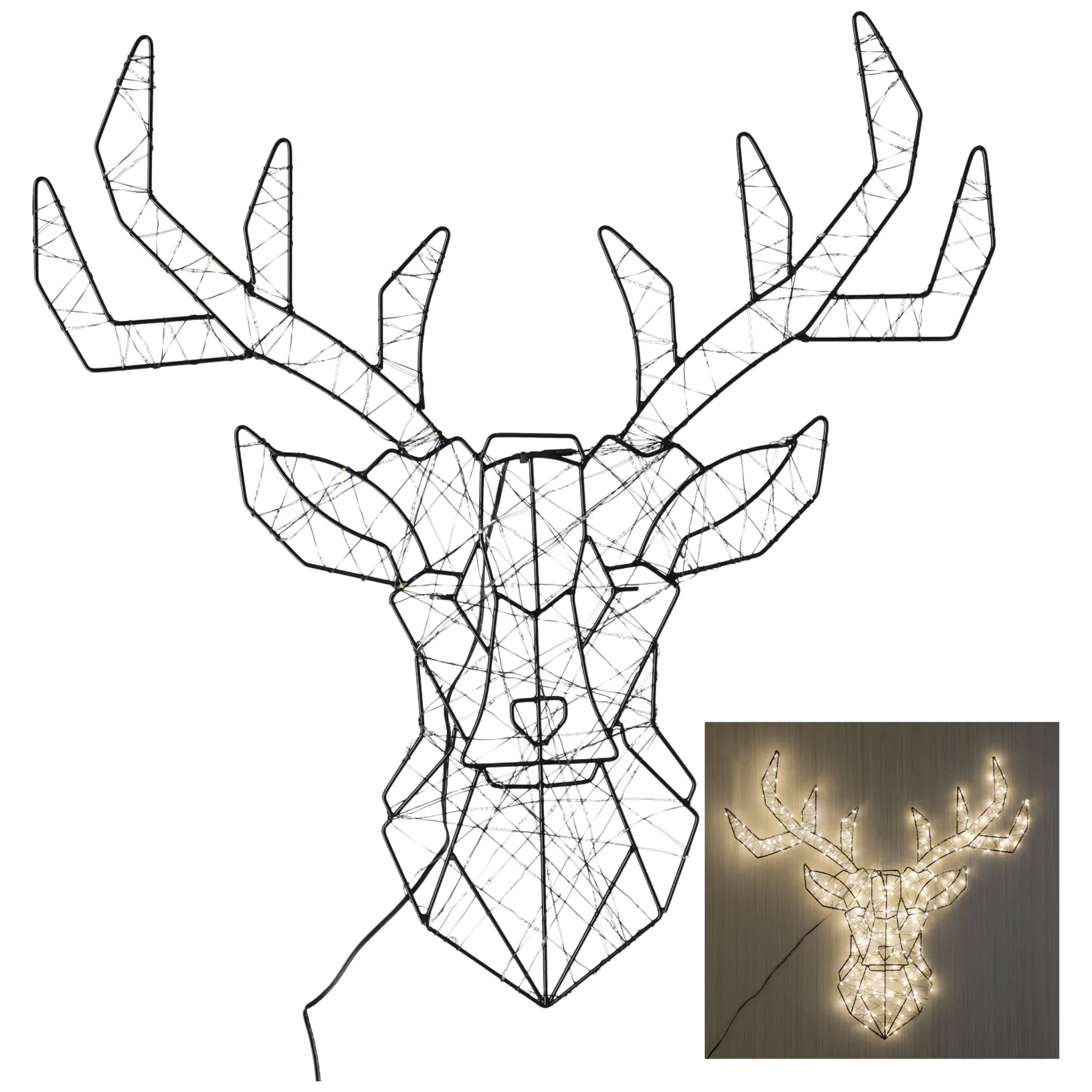 Dekoracja świąteczna LED – Głowa Renifera 53x51 cm, ciepła biel, IP44, zasilacz 230 V