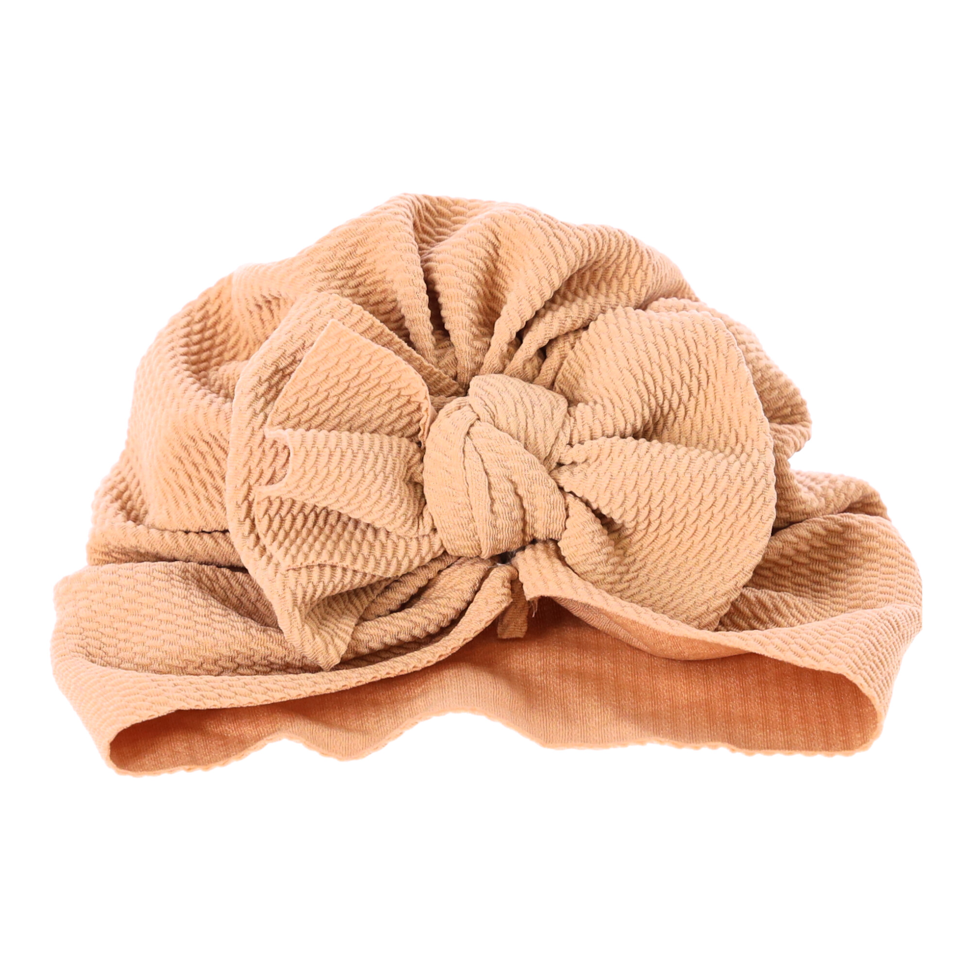 Modny dziewczęcy turban niemowlęcy z kokardką - jasnobrązowy - obrazek 3