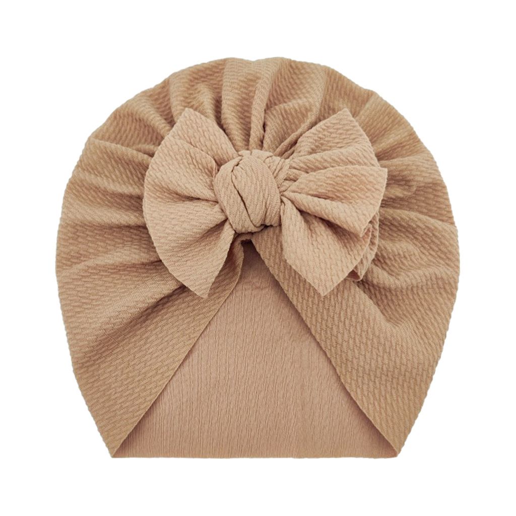Modny dziewczęcy turban niemowlęcy z kokardką - jasnobrązowy - obrazek 4