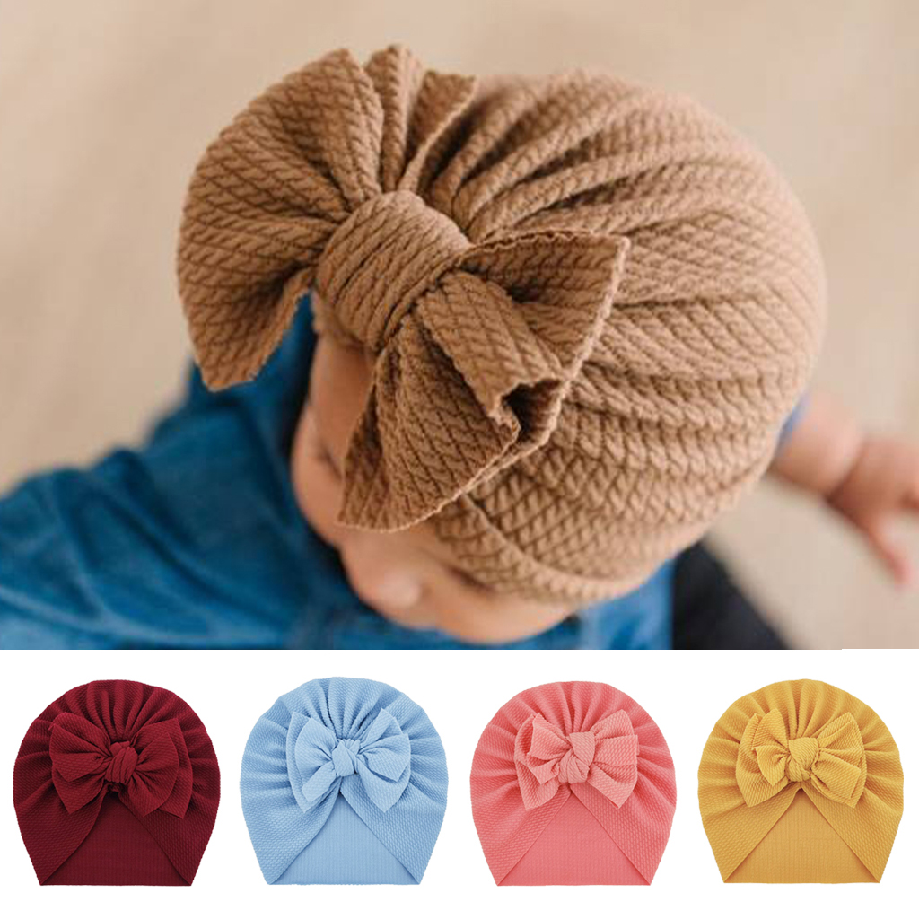 Modny dziewczęcy turban niemowlęcy z kokardką - jasnobrązowy - obrazek 6