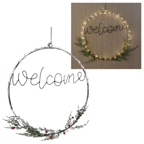 Wianek LED z napisem WELCOME czarny metalowy dekoracja na drzwi