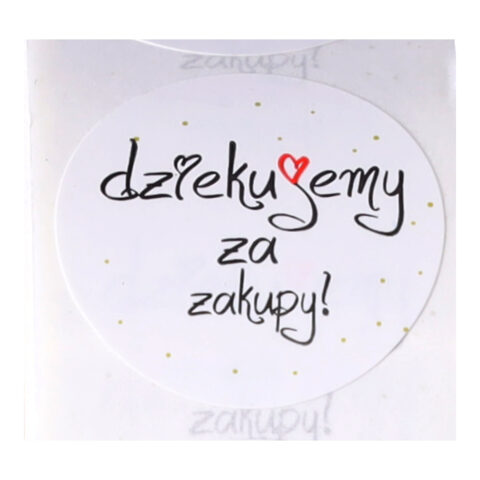 Czarne okrągłe naklejki Dziękujemy za zakupy 500 sztuk z kropeczkami