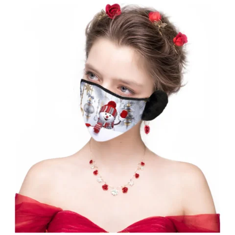 Świąteczna maska / maseczka na twarz z nausznikami – bałwan