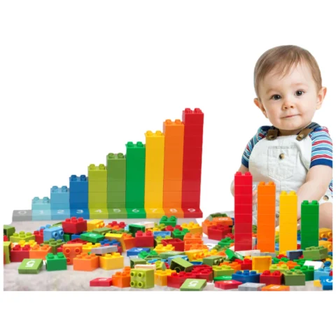 Duże klocki plastikowe do nauki liczenia 56 sztuk + 10 kart biały