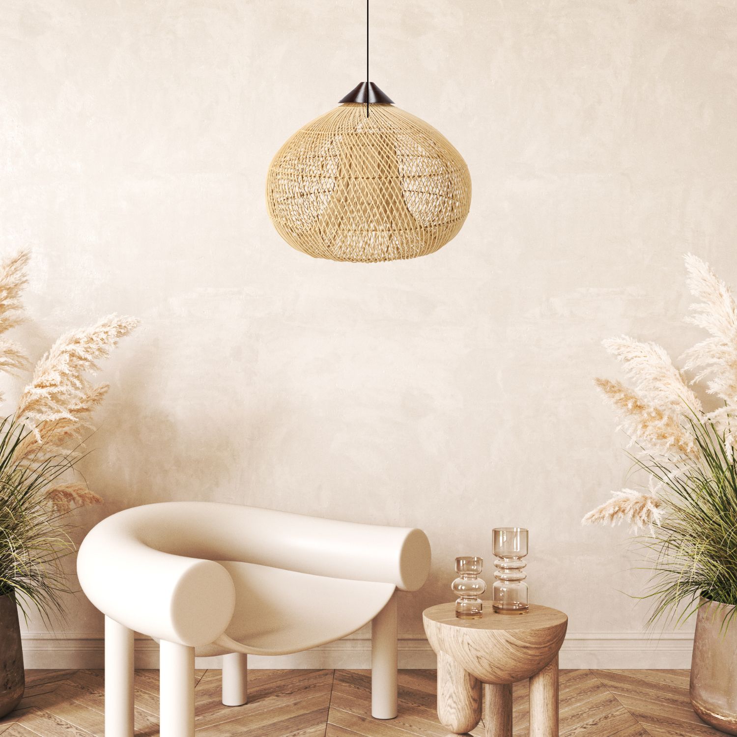 Dekoracyjna rattanowa lampa wisząca - 50 cm (naturalny kolor) - obrazek 2
