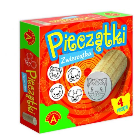 Drewniane pieczątki mikro dla dzieci - 4 sztuki, tusz w zestawie, kreatywna zabawa