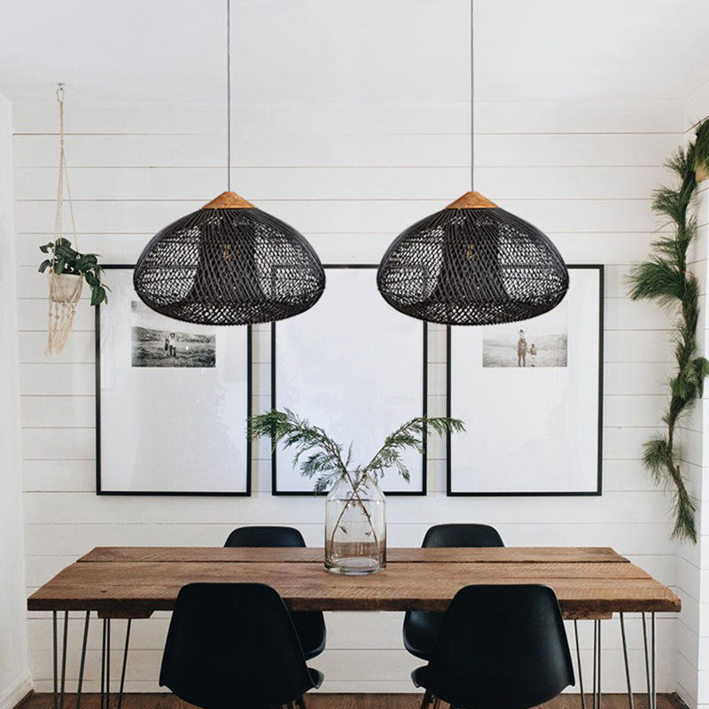 Wisząca lampa rattanowa czarna 50 cm - naturalna, do salonu i sypialni - obrazek 2