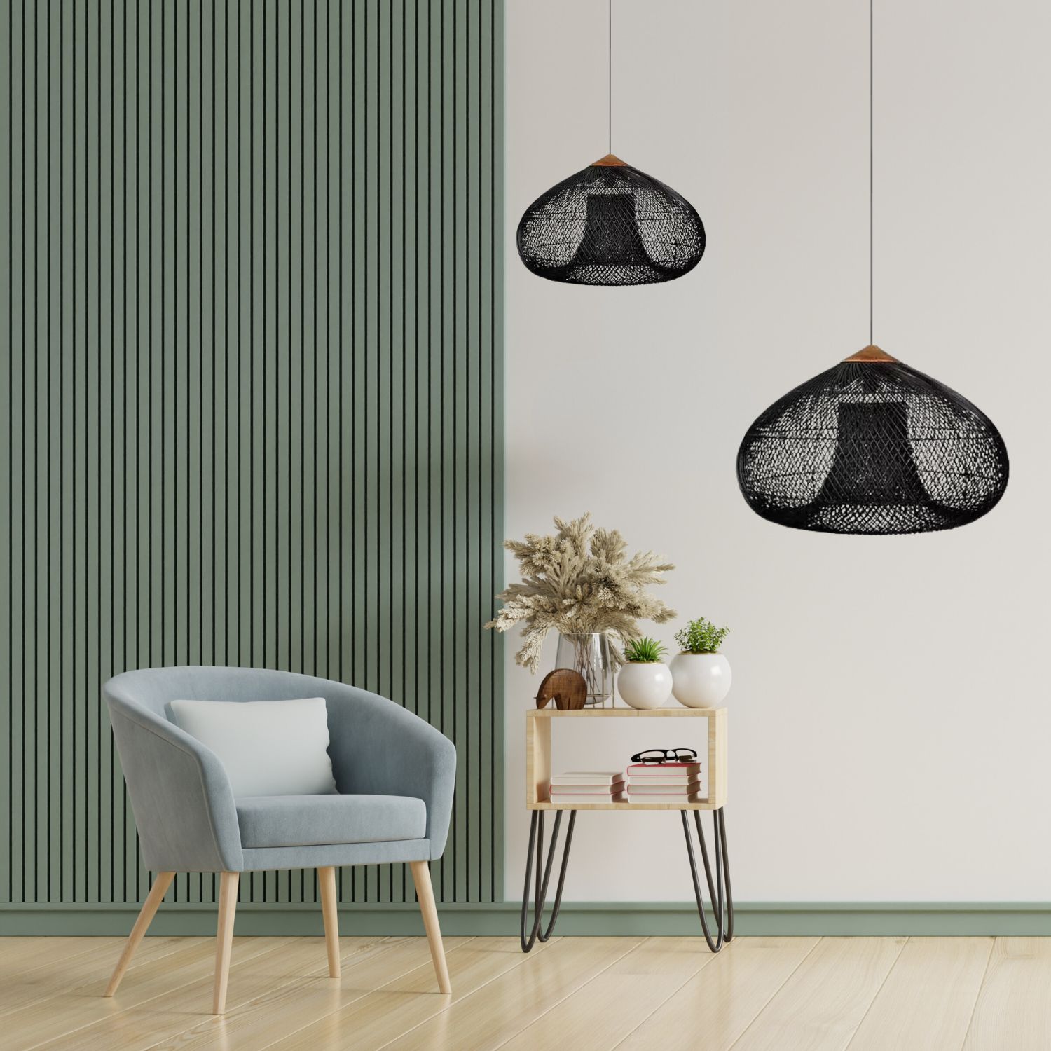 Wisząca lampa rattanowa czarna 50 cm - naturalna, do salonu i sypialni - obrazek 4