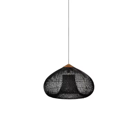 Wisząca lampa rattanowa czarna 50 cm - naturalna, do salonu i sypialni