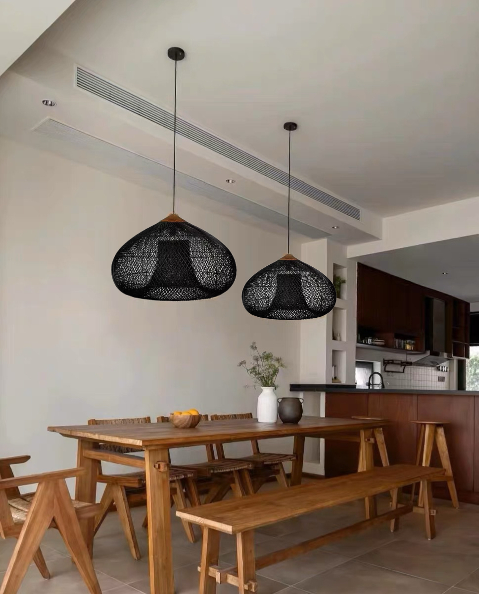 Wisząca lampa rattanowa czarna 50 cm - naturalna, do salonu i sypialni - obrazek 8